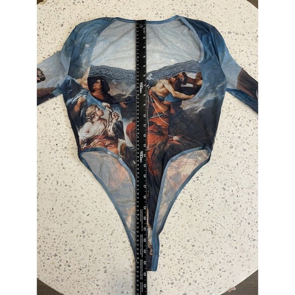 Art To Wear Womens M L Abstract mesh long sleeve lace bodysuit Y2K Whimsigoth - Picture 13 of 16